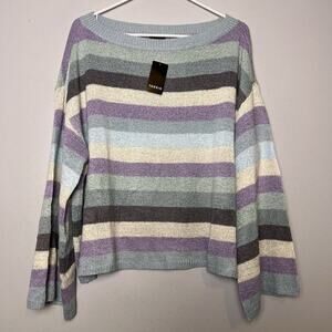 NWT Torrid Women's Boat Neck Colorblock Sweater Blue Purple White Sz L 12